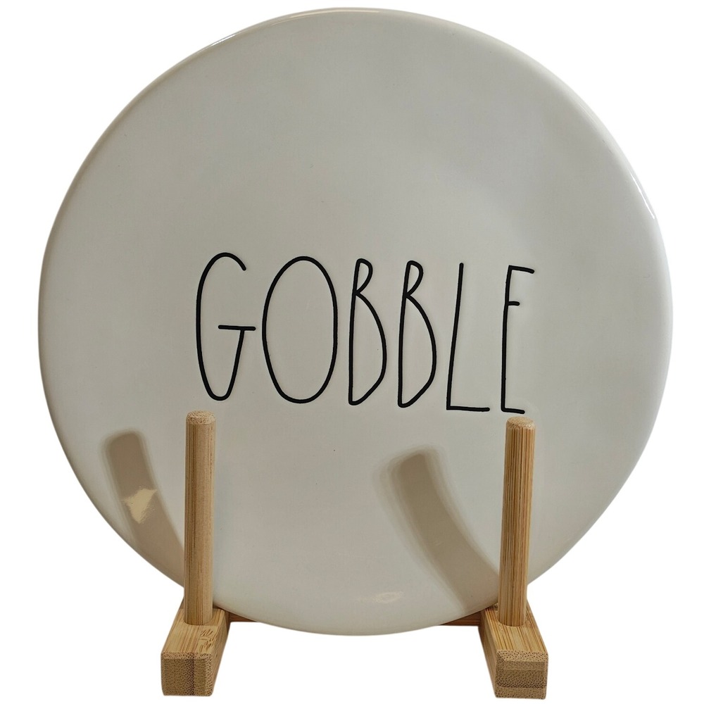 Rae Dunn Gobble Salad Plate White Ceramic Thanksgiving Farmhouse Decor 8 Inch
